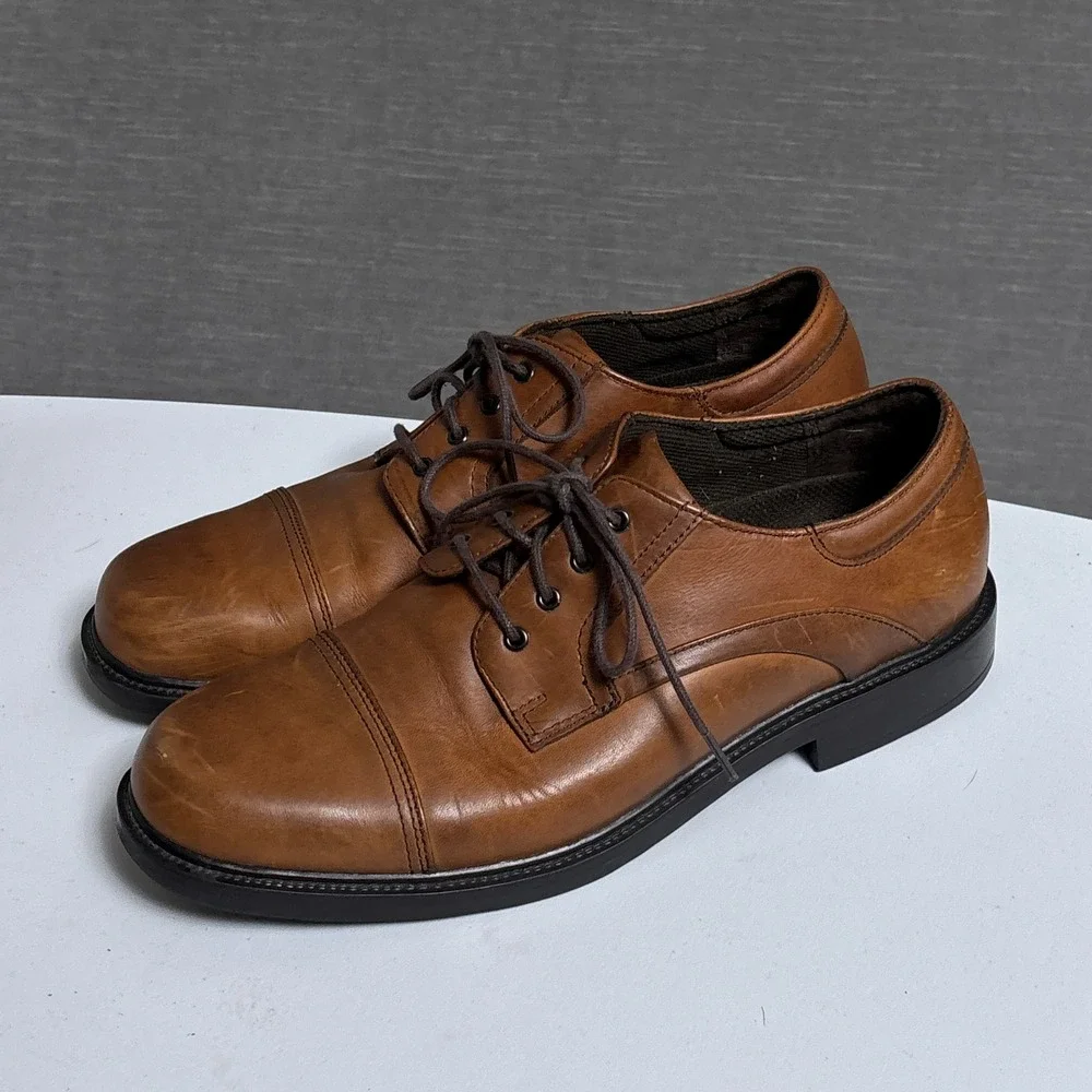 Nunn Bush Oxford Shoes 10.5 M Brown Cap Toe Leather Comfort Gel Dress Classic